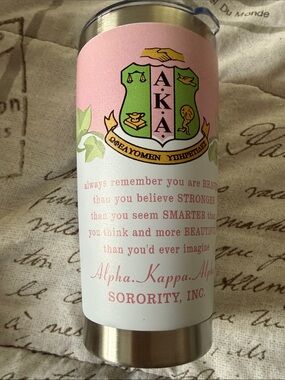 New in Box Alpha Kappa Alpha Pink & Green Sorority Tumbler 20 Oz.